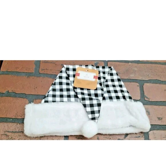 16 1/2" Christmas Santa Hat Buffalo Check Small Black and White Buffalo Checks - Picture 2 of 3